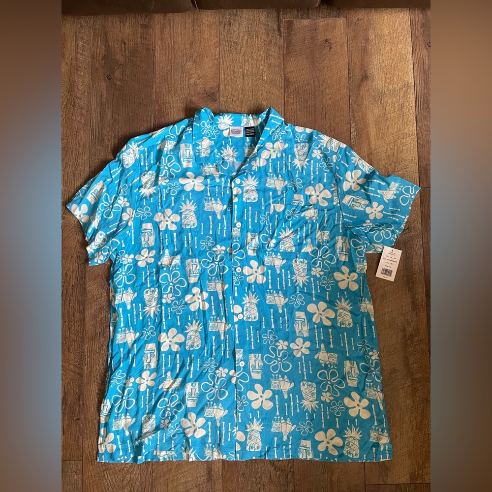 SpongeBob Squarepants Blue and White Patterned Men's Shirt